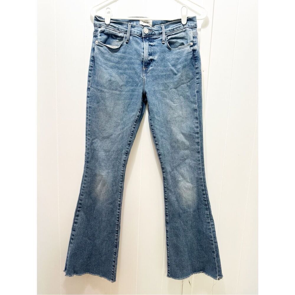 Frame le high flare jeans raw hem size 28